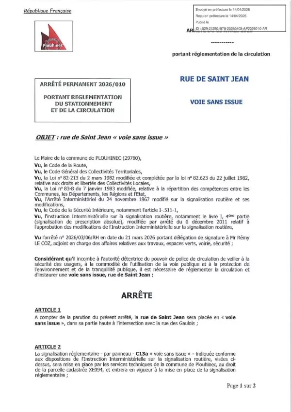 Image du document AP 2026 010 rue St Jean voie sans issue-tampon