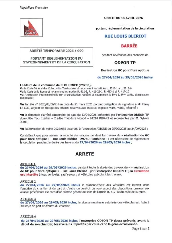 Image du document AT 2026 090 ODEON TP rue Louis Blériot barrée