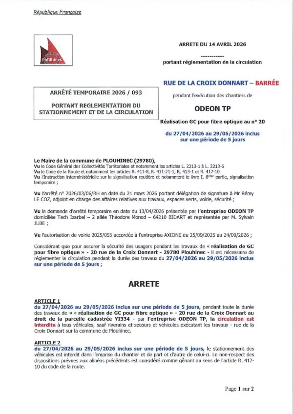 Image du document AT 2026 093 ODEON TP – rue Croix Donnart barrée