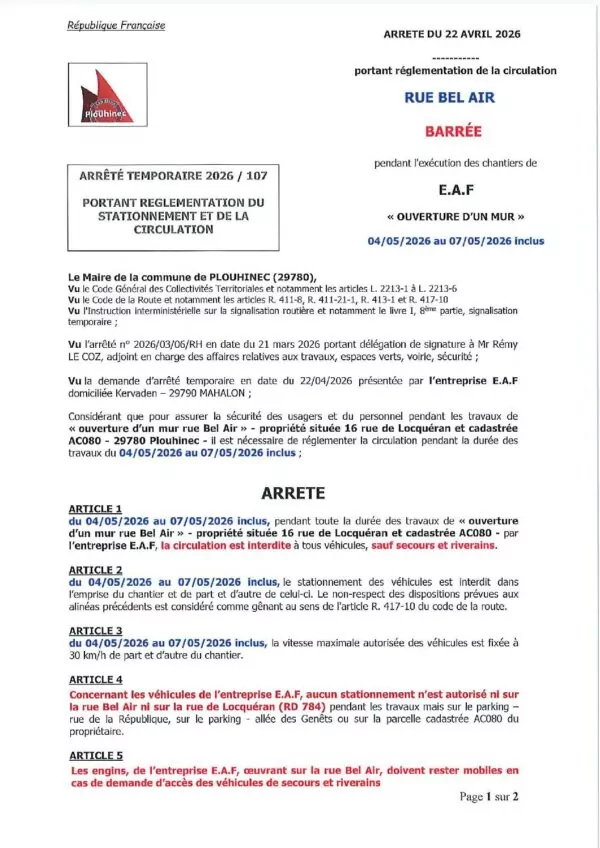 Image du document AT 2026 107 E.A.F rue Bel Air barrée