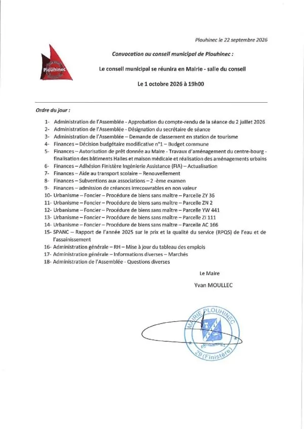 Image du document Convocation CM du 01 10 2026